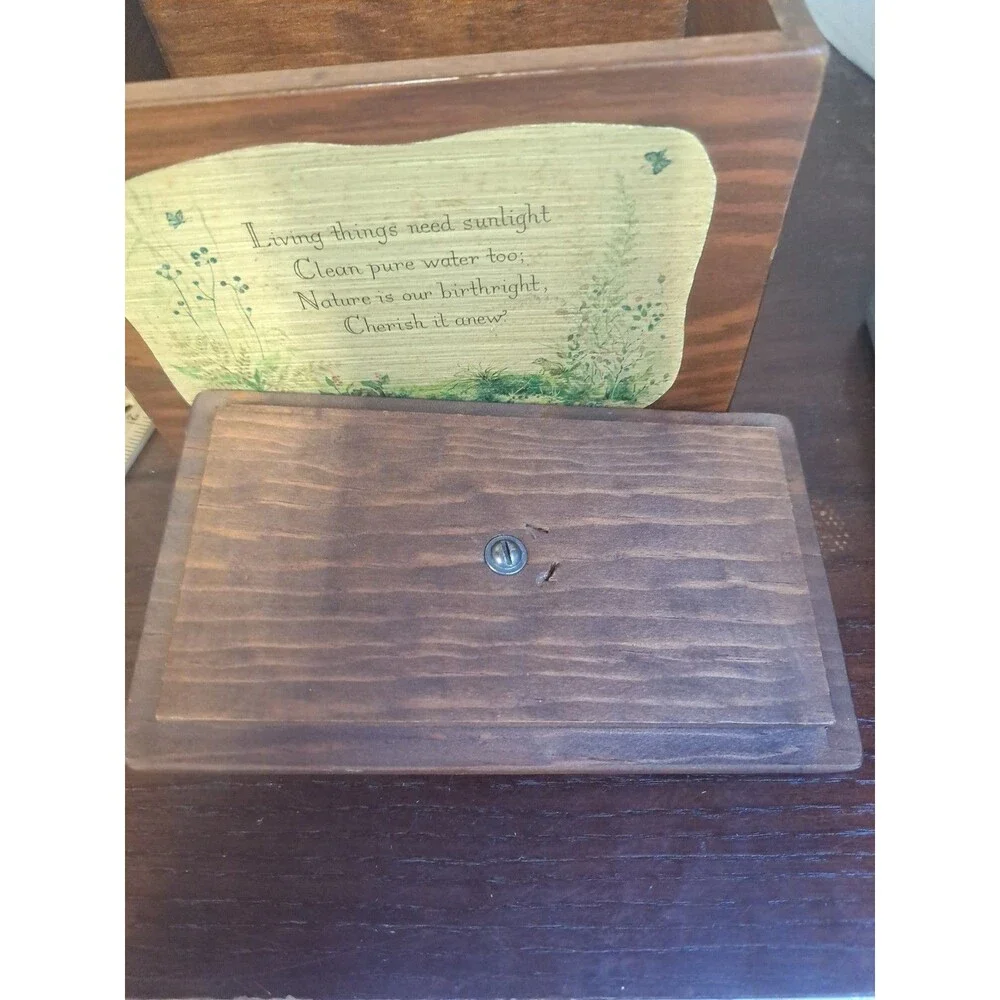 Vintage Wooden Recipe Box With Decoupaged Floral Living Things Poem